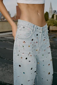 RELAXED OVERSIZE HIGH WAIST JEANS WITH JEWELS