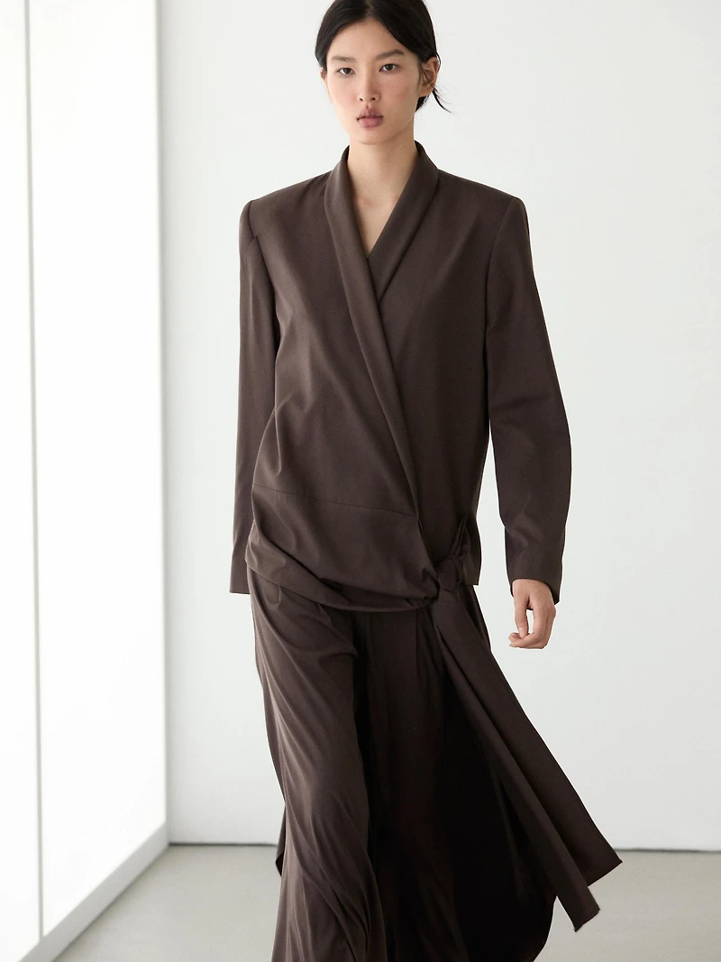 Wool blend blazer with tie detail