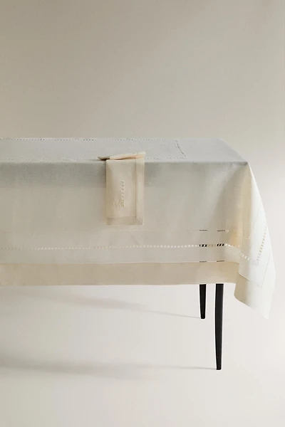 LINEN TABLECLOTH WITH HEMSTITCHED INSERTS