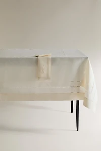 LINEN TABLECLOTH WITH HEMSTITCHED INSERTS
