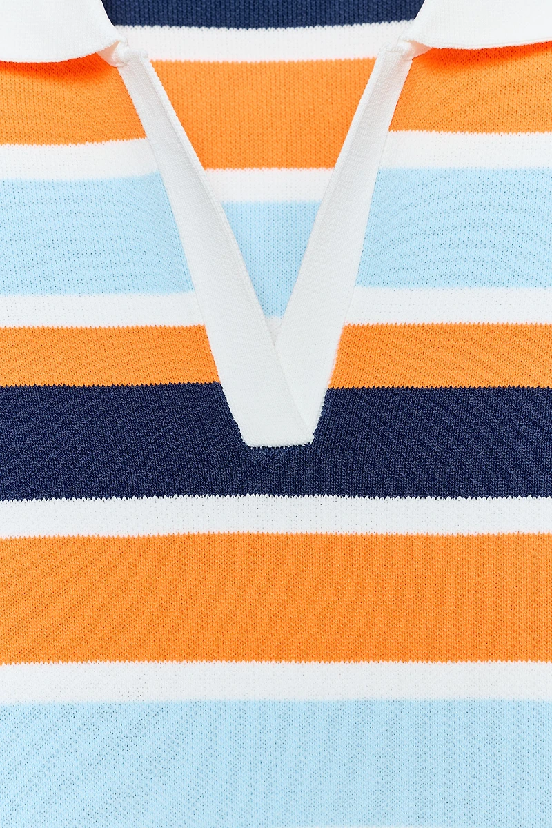 STRIPED KNIT POLO DRESS