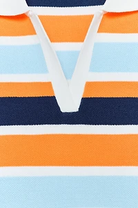 STRIPED KNIT POLO DRESS