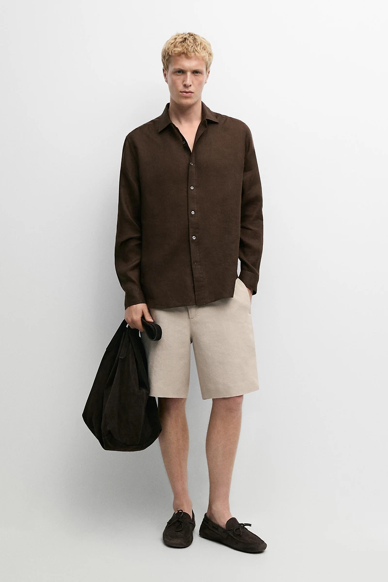100% linen short Bermuda shorts