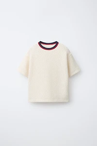 CONTRAST COLLAR TEXTURED KNIT T-SHIRT