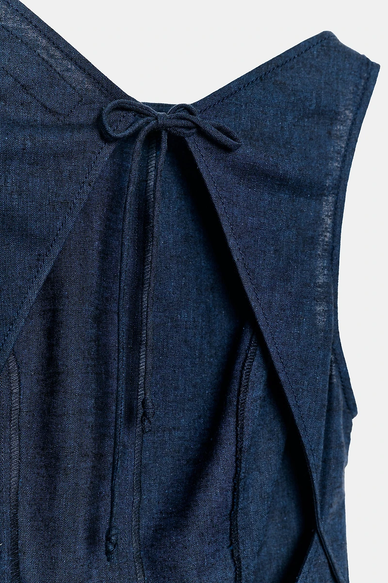 LINEN OPEN BACK MIDI DRESS