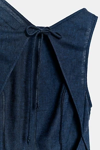 LINEN OPEN BACK MIDI DRESS