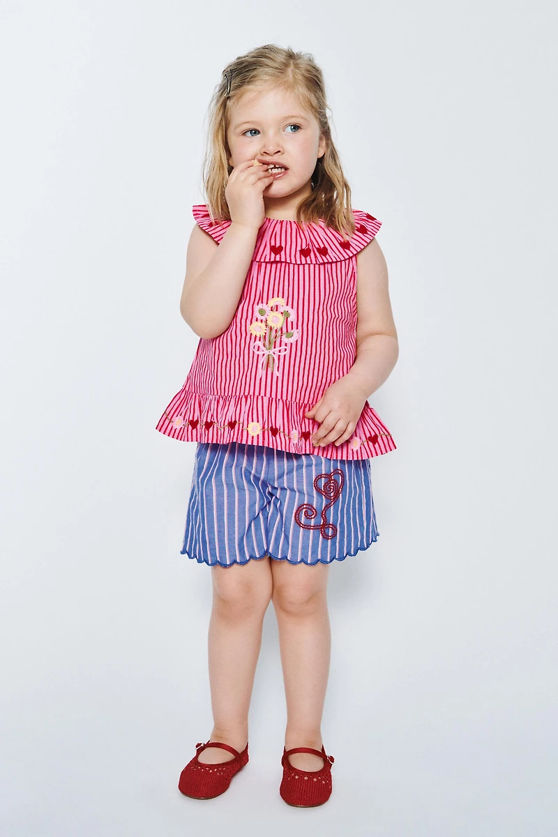 SISSEL EDELBO X ZARA KIDS EMBROIDERED STRIPED SHORTS