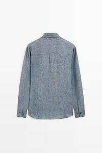 Regular fit melange twill 100% linen shirt