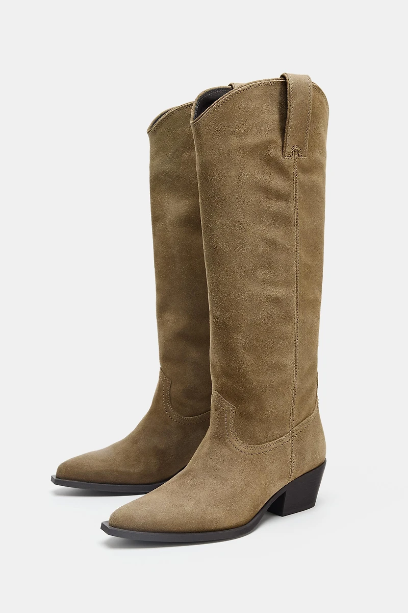SPLIT LEATHER HIGH-HEELED BOOTS