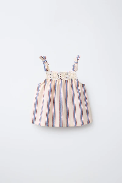 COMBINATION CROCHET KNIT STRIPED TOP