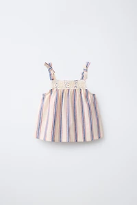 COMBINATION CROCHET KNIT STRIPED TOP