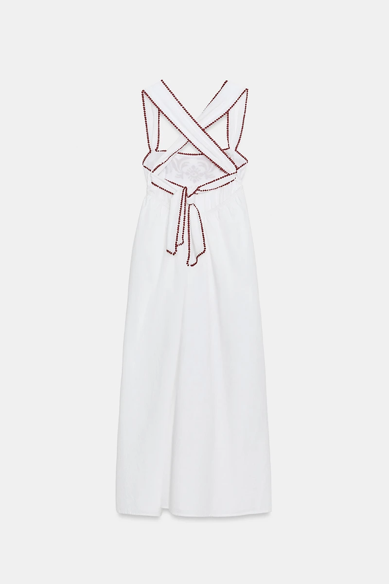 EMBROIDERED TEXTURED MIDI DRESS