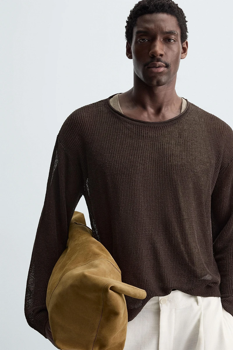 LINEN BLEND TEXTURED SWEATER