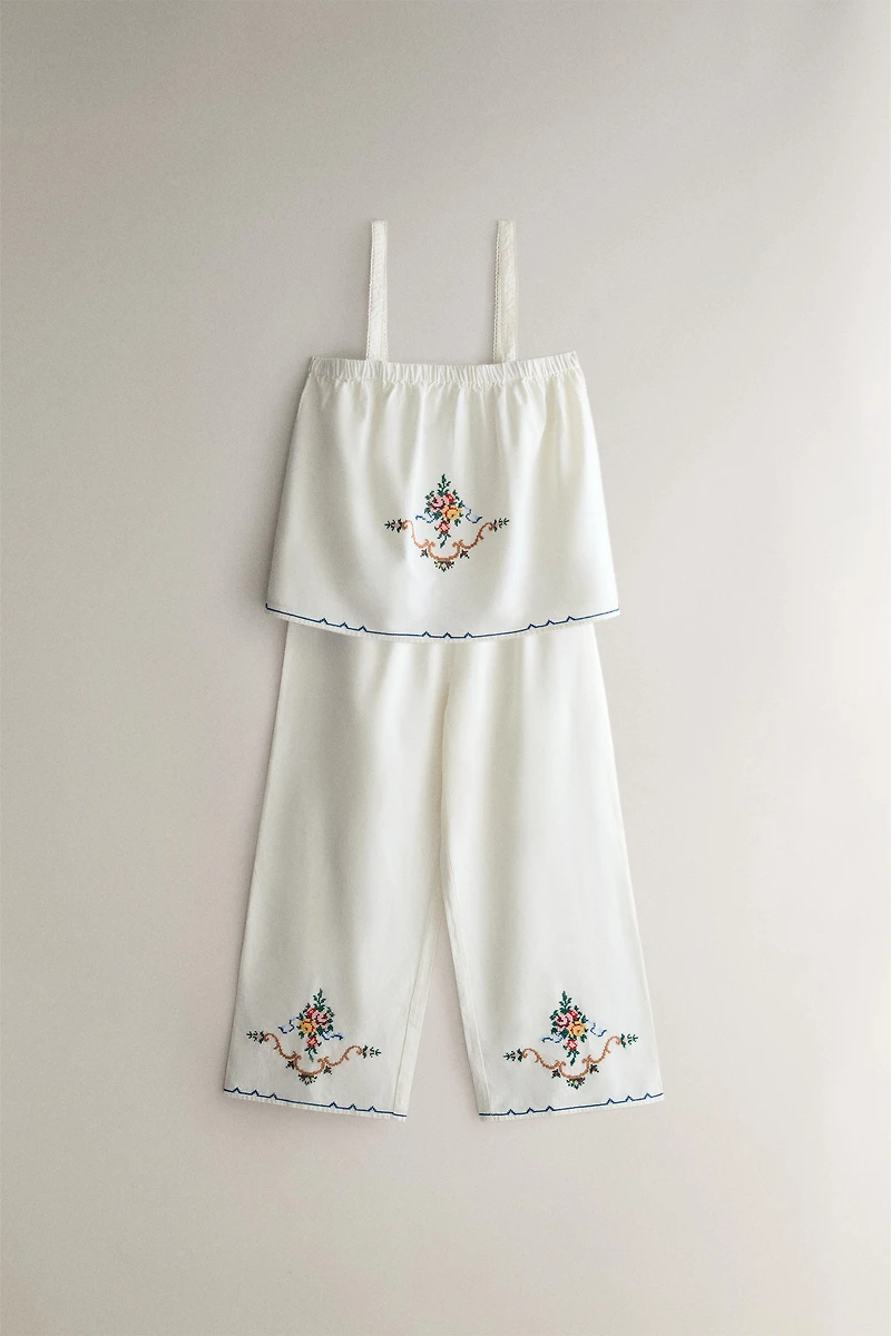 PANTALON COTON LIN BRODÉ