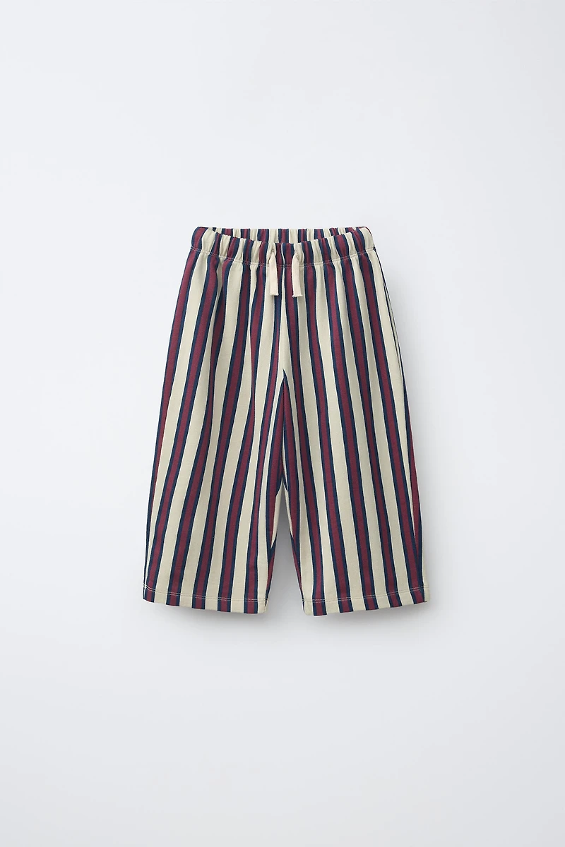 STRIPED FLEECE WIDE LEG PANTS
