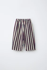 STRIPED FLEECE WIDE LEG PANTS