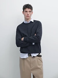 Pull en maille 100 % laine mérinos à col rond
