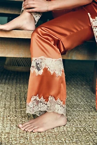 SATIN EFFECT EMBROIDERED PANTS