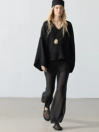 100% linen waffle-knit flowing blouse