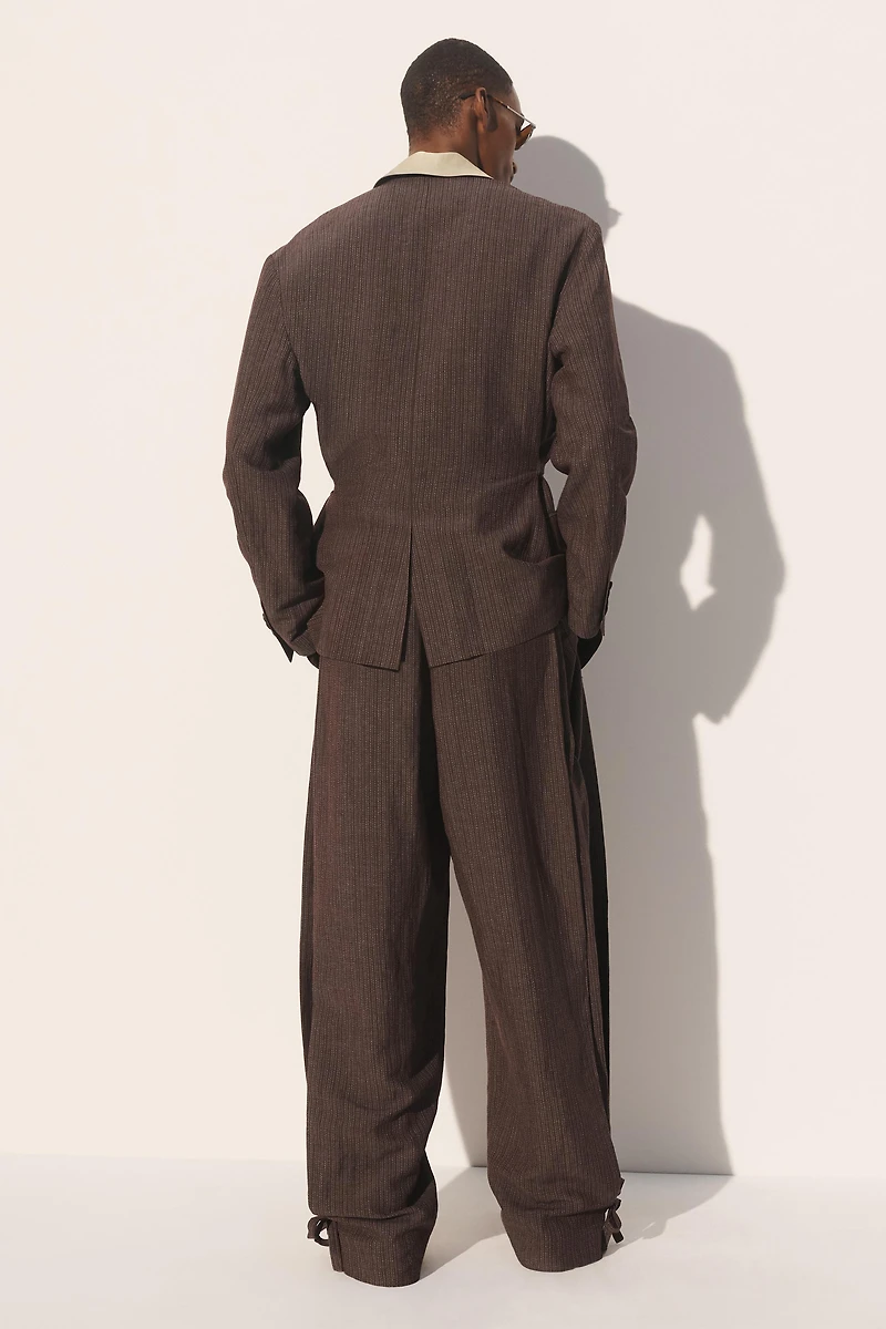 VISCOSE-LINEN STRIPED SUIT PANTS WITH SIDE PLEATS