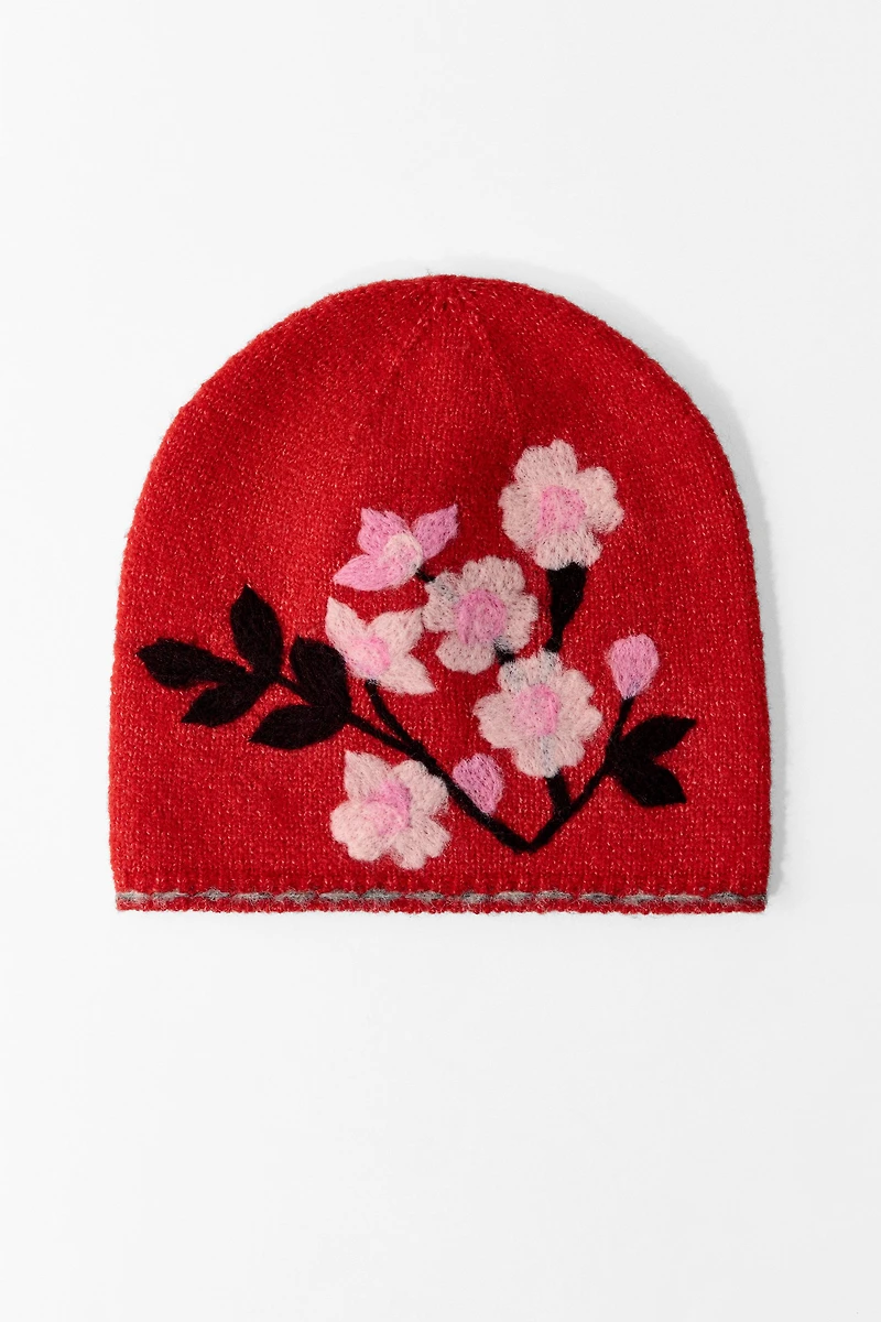 BONNET BEANIE FLEURS CONTRASTE