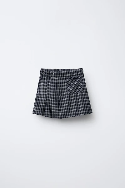 JUPE-SHORT À PLIS PLATS CARREAUX