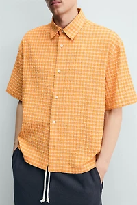RELAXED FIT TEXTURED PLAID SHIRT