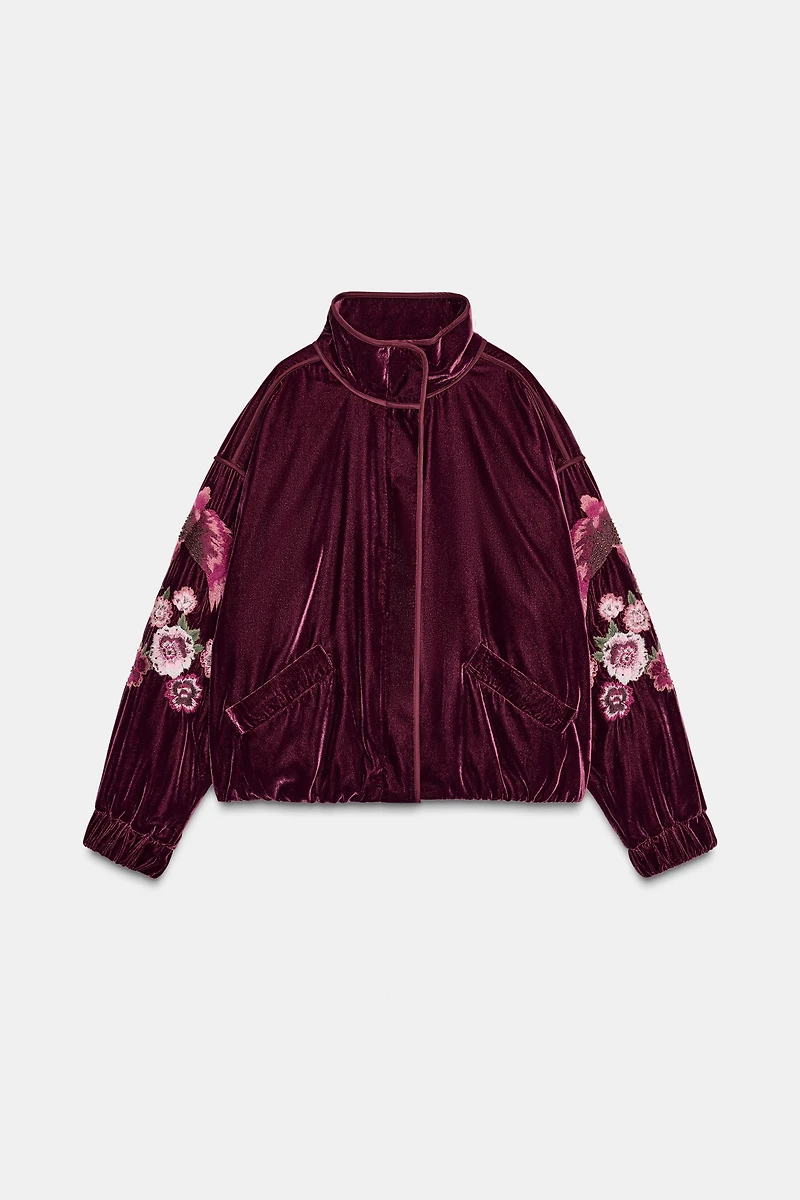 EMBROIDERED VELVET PUFFER JACKET