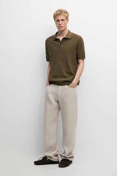 100% cotton textured knit polo sweater