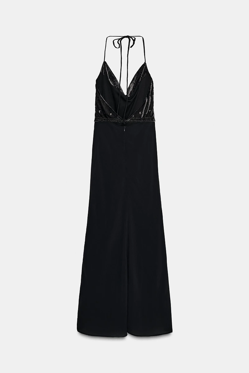 LONG VELVET BEADED DRESS