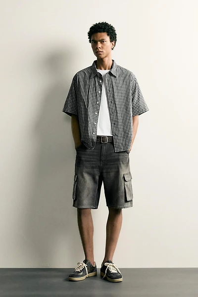 VINTAGE-EFFECT BAGGY CARGO SHORTS