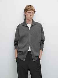 Cotton and wool blend zip-up cardigan