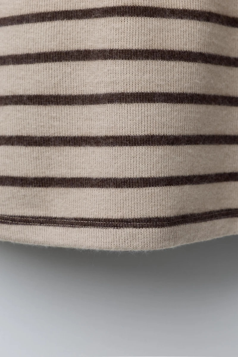 SOFT TOUCH STRIPED DRESS WITH RUFFLED APPLIQUÉ