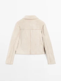 Short suede leather jacket with topstitching