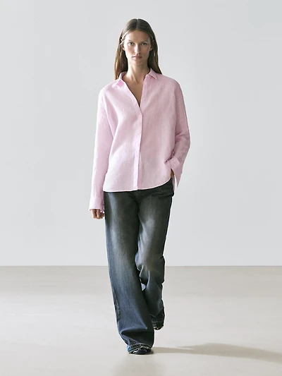 Flowing pinstriped 100% linen shirt