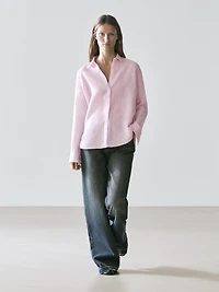 Flowing pinstriped 100% linen shirt