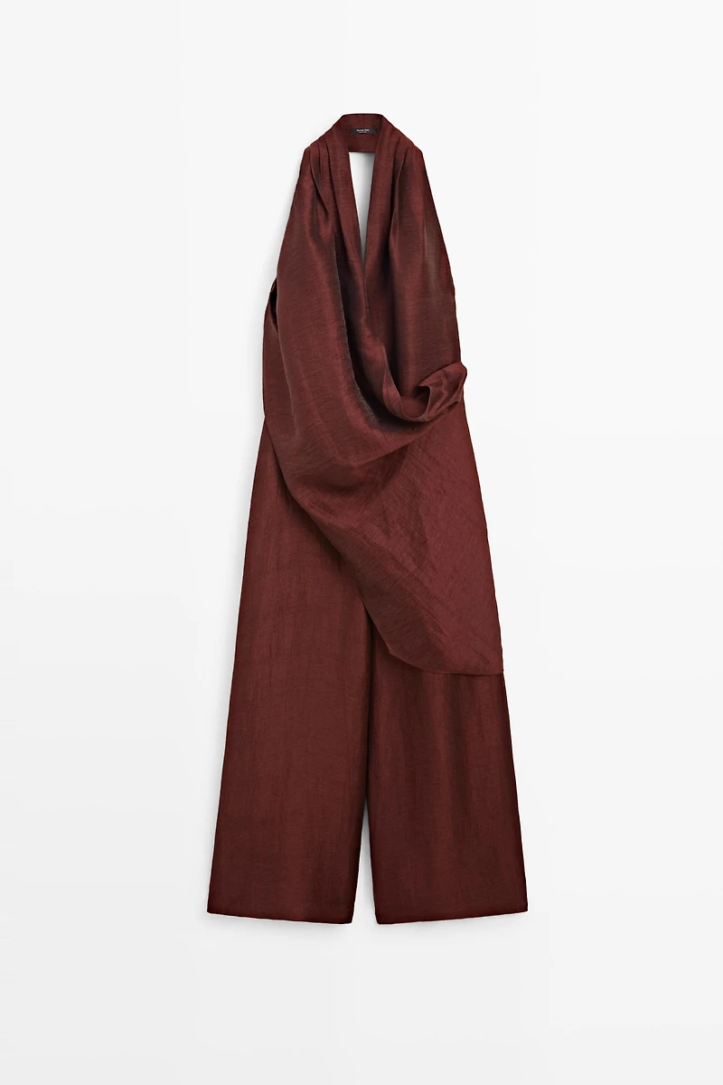 Flowing draped halter neck jumpsuit