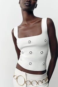 TOP STRETCH BRODERIES FLEURS