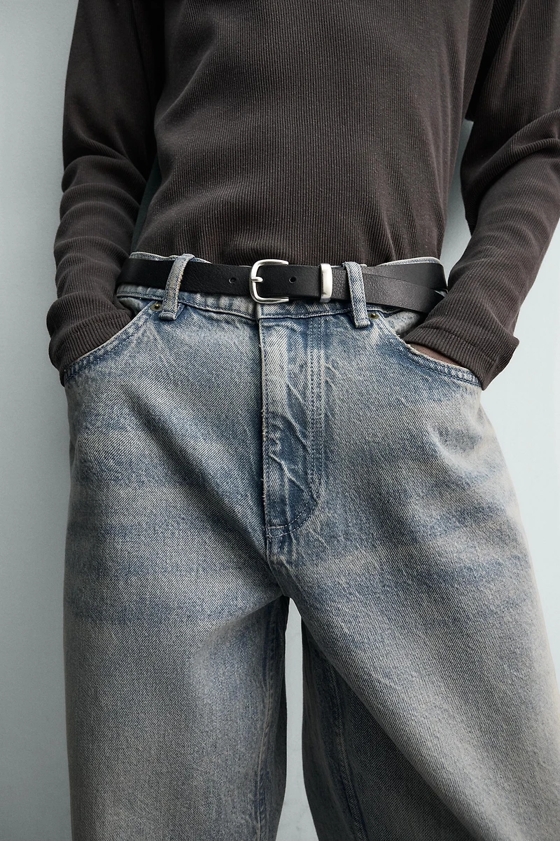 LEATHER BELT WITH METAL TIP