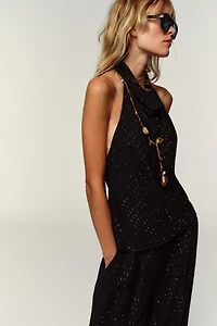 METALLIC THREAD HALTER TOP