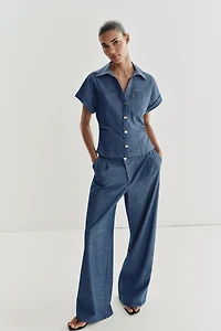 CROSSOVER WAIST WIDE LEG PANTS