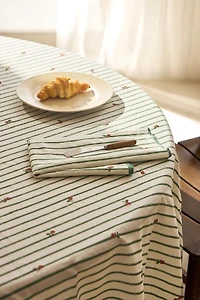 STRIPED TABLECLOTH WITH FLORAL EMBROIDERY