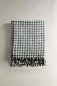 CHECK BLANKET WITH FRINGING
