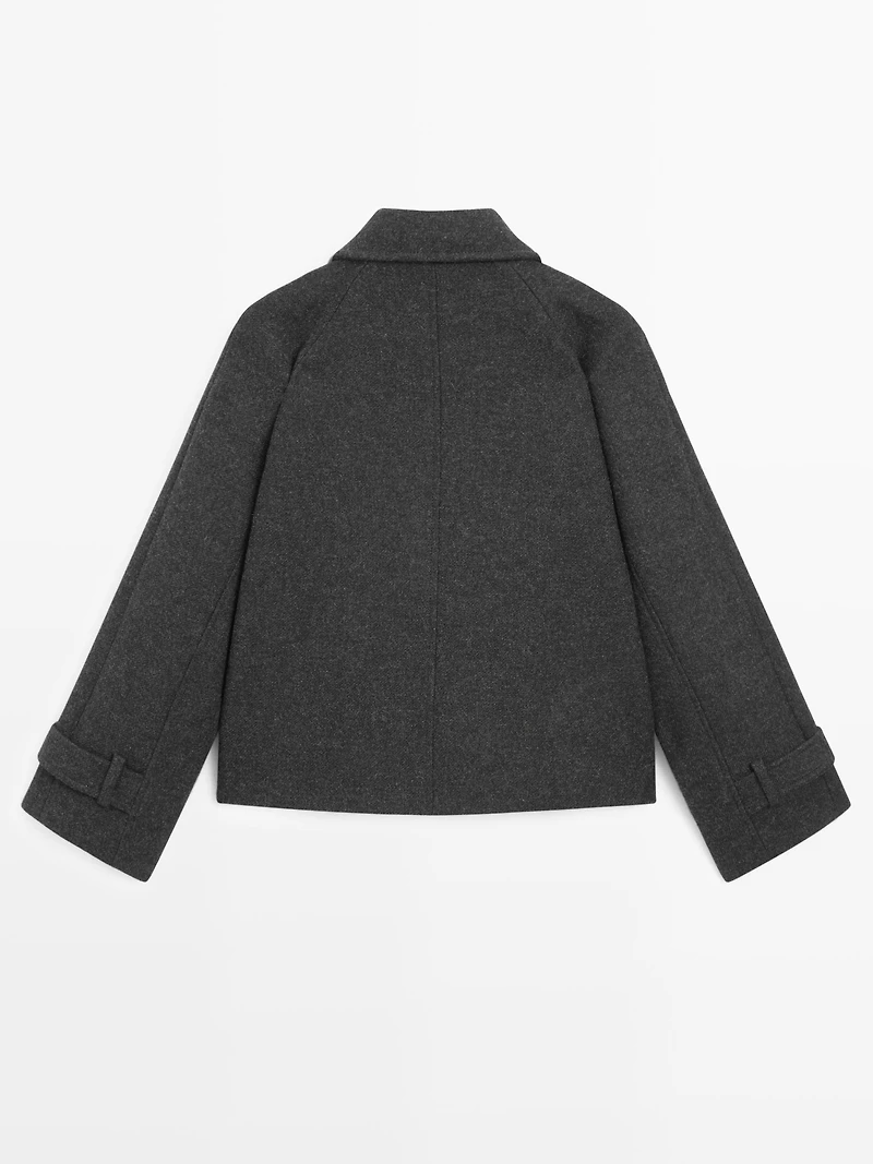 Short wool blend raglan sleeve coat