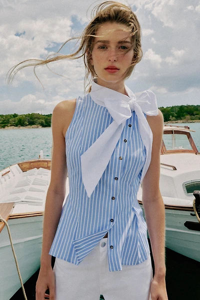 STRIPED SHIRT WITH BOW AND SLEEVELESS