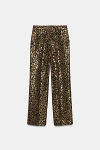 ANIMAL PRINT SEQUIN STRAIGHT LEG PANTS