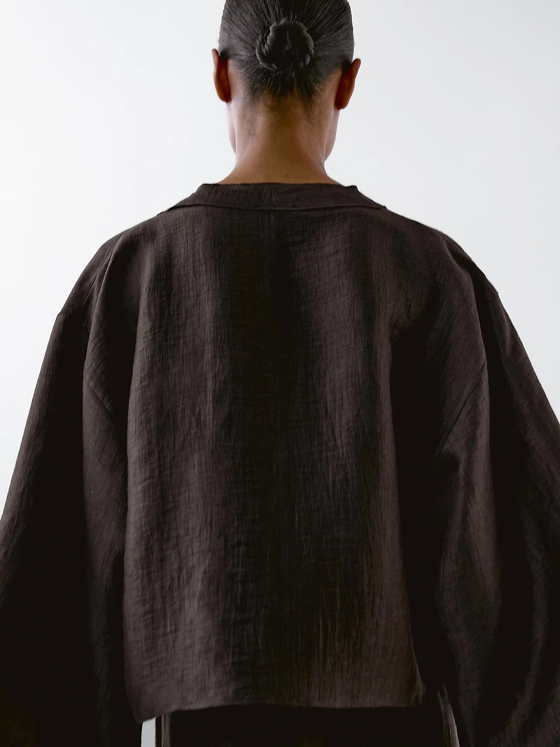 Linen blend crossover kimono
