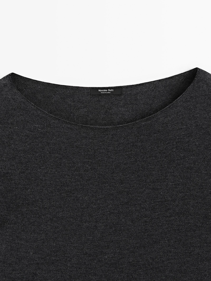 Wool blend boat neck sweater