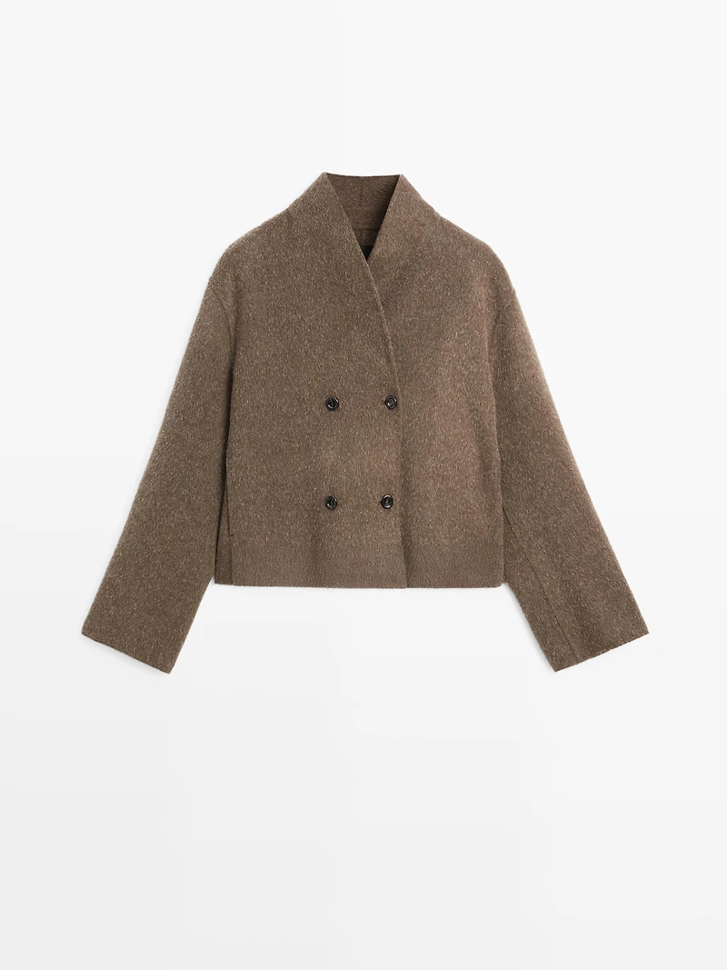 Short wool blend double-breasted jacket