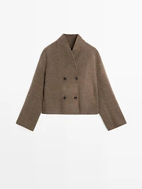Short wool blend double-breasted jacket